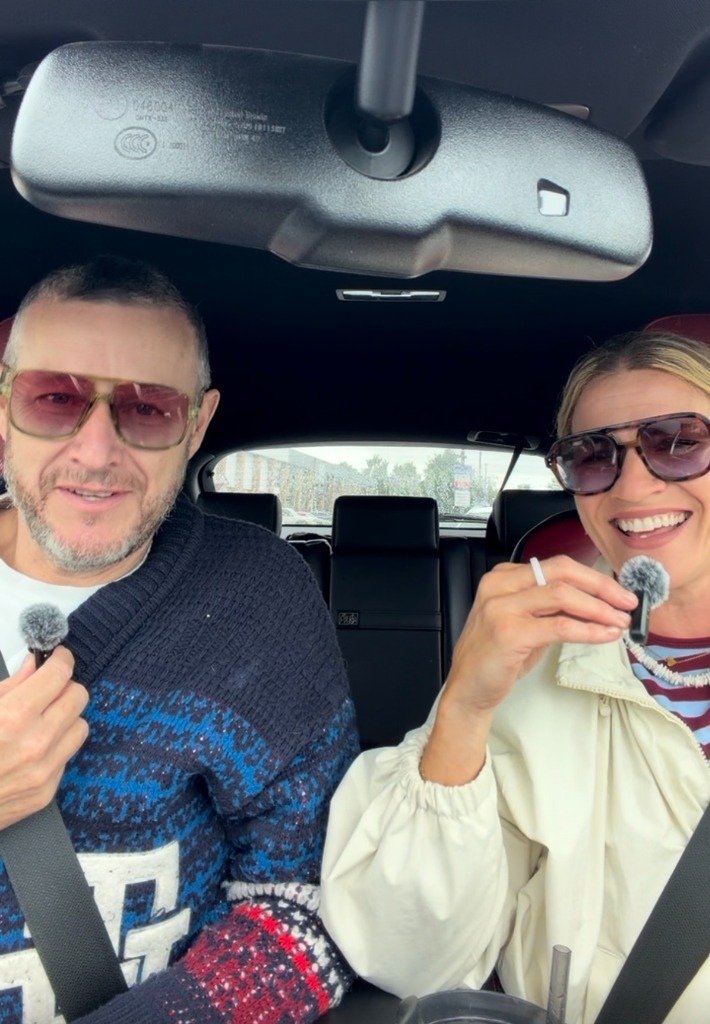 Abigail and Graeme Stocks recording in the car